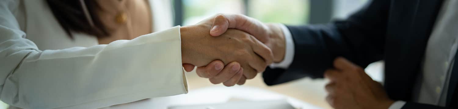 Man and woman shaking hands for a deal